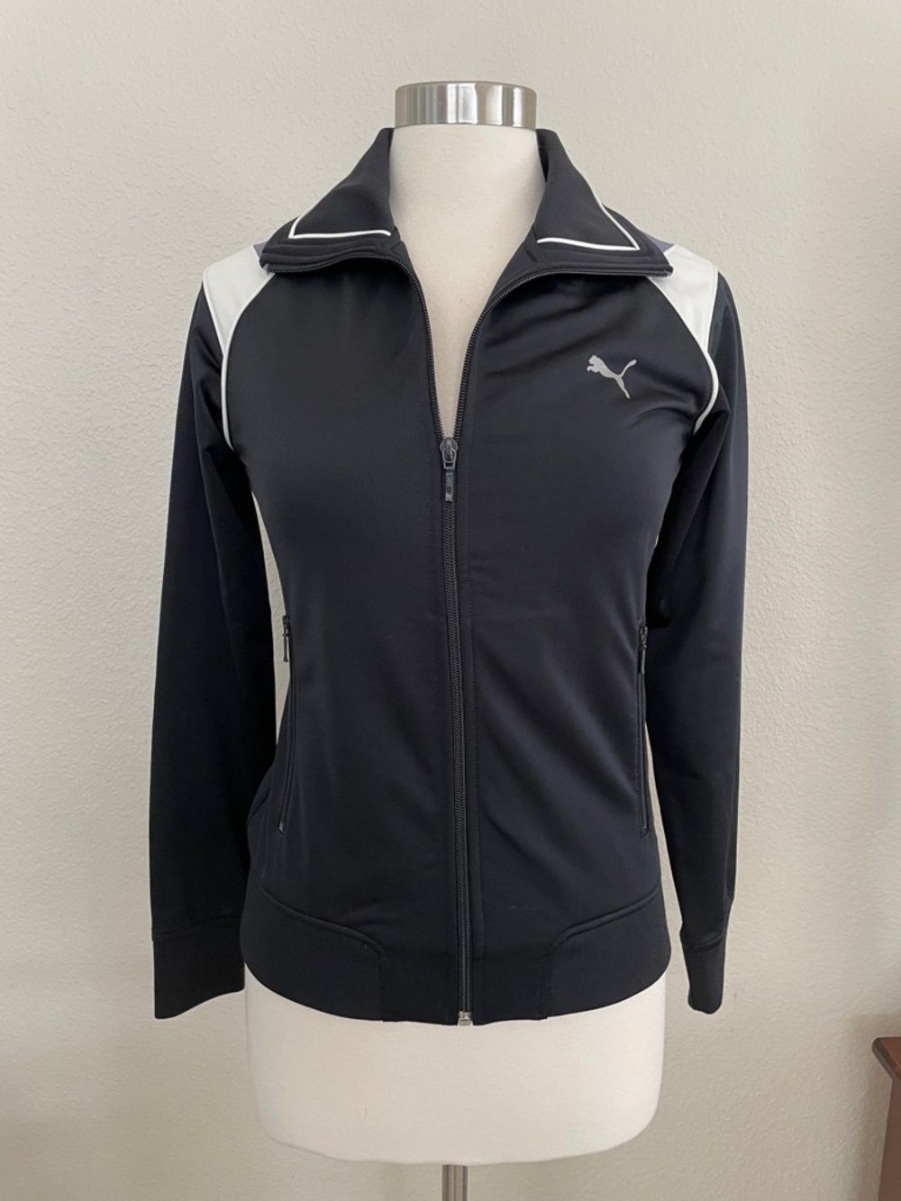 Puma Black and White Women's Sporty Zip-Front Track Jacket